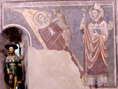 Chiesa di Corenno Plinio: Affresco Santa Apollonia e San Gottardo