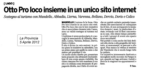 Articolo Giornale La Provincia - 5 Aprile 2012